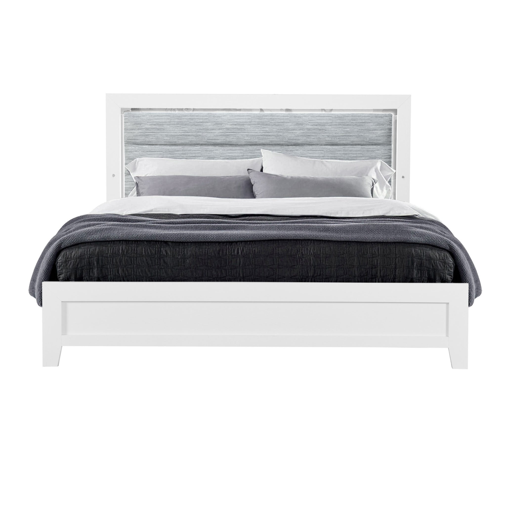 Omoda White King Bed With Led White Rubber Wood