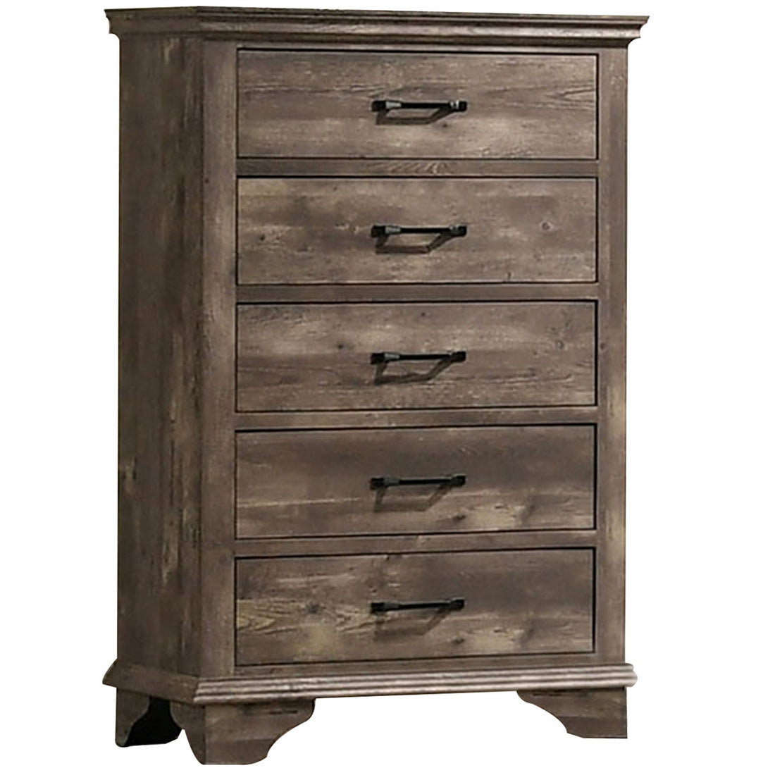 Fiza 52 Inch Tall Dresser Chest, 5 Gliding Drawers, Rustic Gray Solid Wood Gray Solid Wood