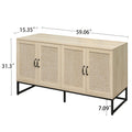 Rattan 4 Door Sideboardsideboard Buffet Storage Cabinet,Accent Storage Cabinetlarge Cabinet With 4 Rattan Decorated Doors For Living Room Dining Room Natural Particle Board Mdf
