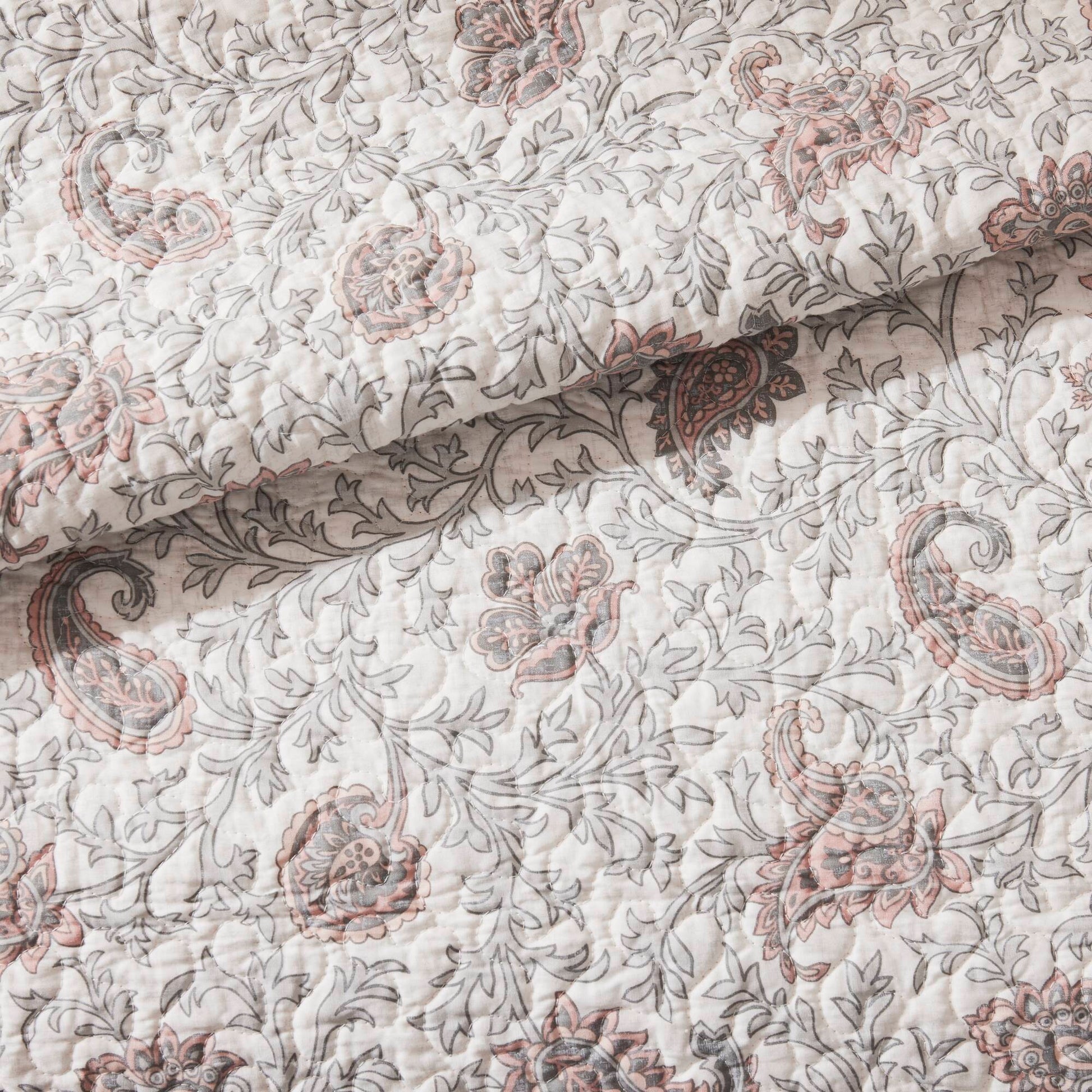 6 Piece Cotton Percale Quilt Set With Throw Pillows Blush Full Queen Full Blush Polyester