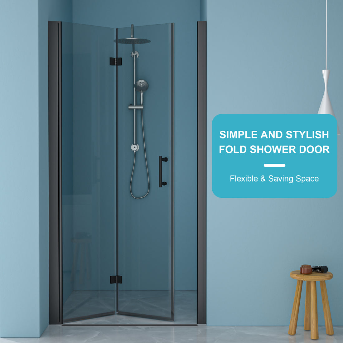 36"W X 72"H Fold Frameless Shower Door With Tempered Glass, Matte Black Matte Black Glass