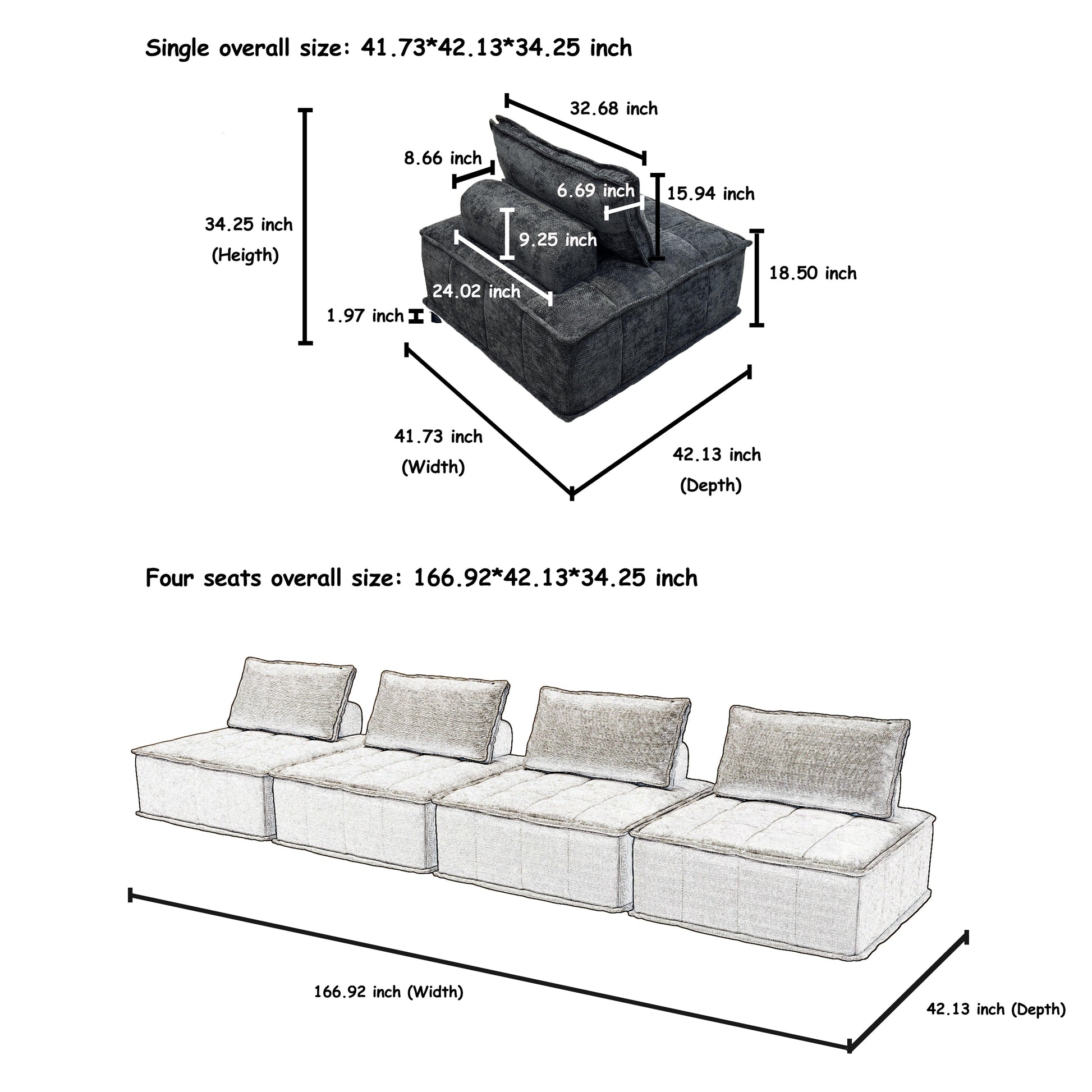 6 Piece Modular Sectional Couch, Oversized Sofa With Flexible Configuration, Ideal For Spacious Living Rooms, Entertainment Zones, And Open Spaces Black Color Black Chenille 6 Seat