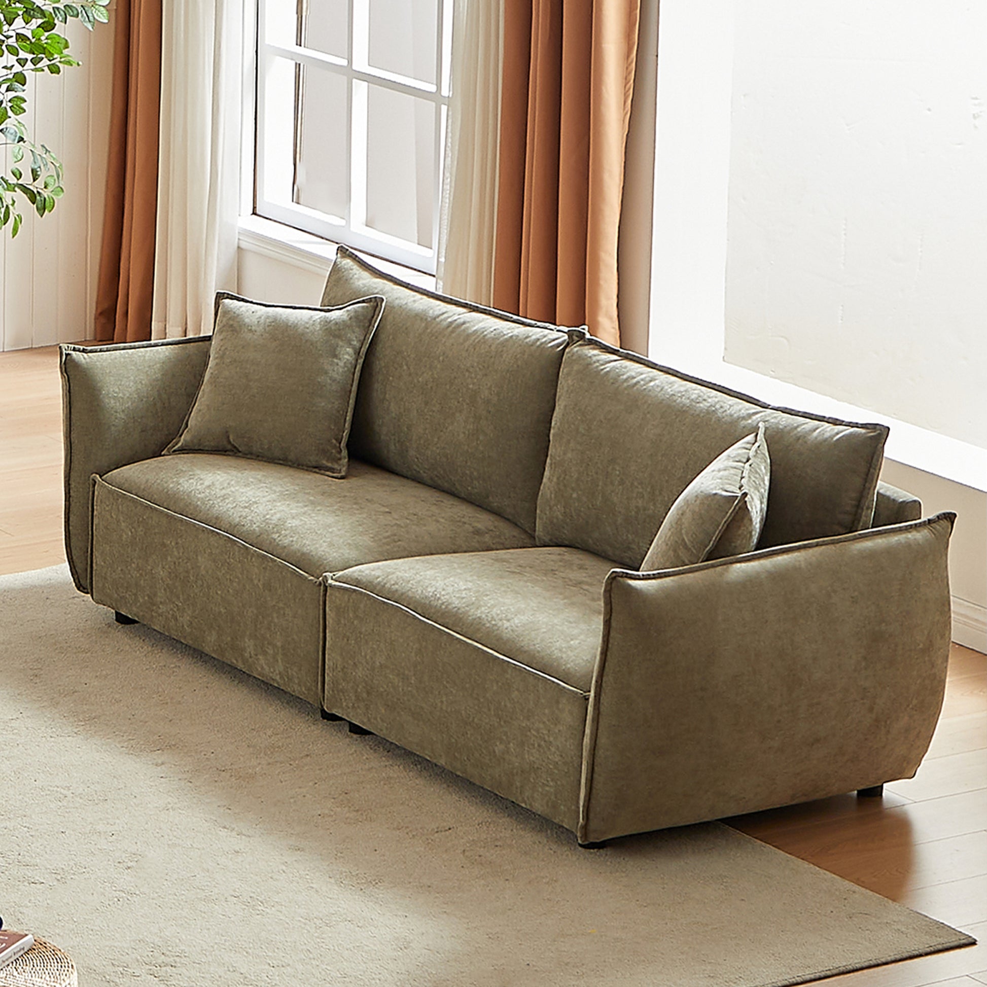Mh88" Modern Living Room Sectional, Wide Living Room Sectional, Stylish Chenille Triple Sectional With Extra 2 Pillows, Thickly Padded Seat And Back And Armrests For Apartment, Living Room Light Green Chenille Wood Primary Living Space Pine Foam Fabric 3