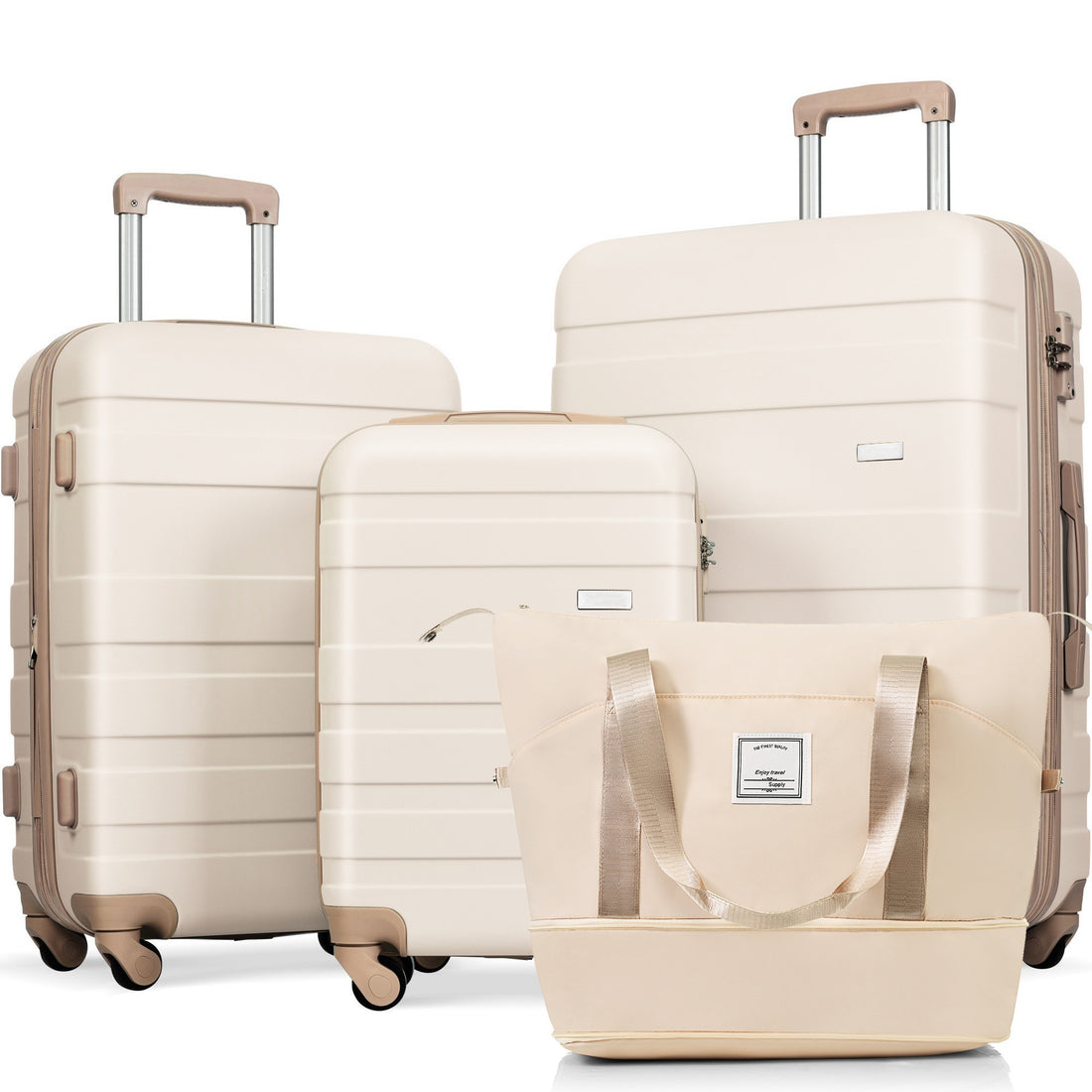 Luggage Sets 4 Piece, Expandable Abs Durable Suitcase With Travel Bag, Carry On Luggage Suitcase Set With 360 Spinner Wheels, Ivory And Golden Ivory Abs