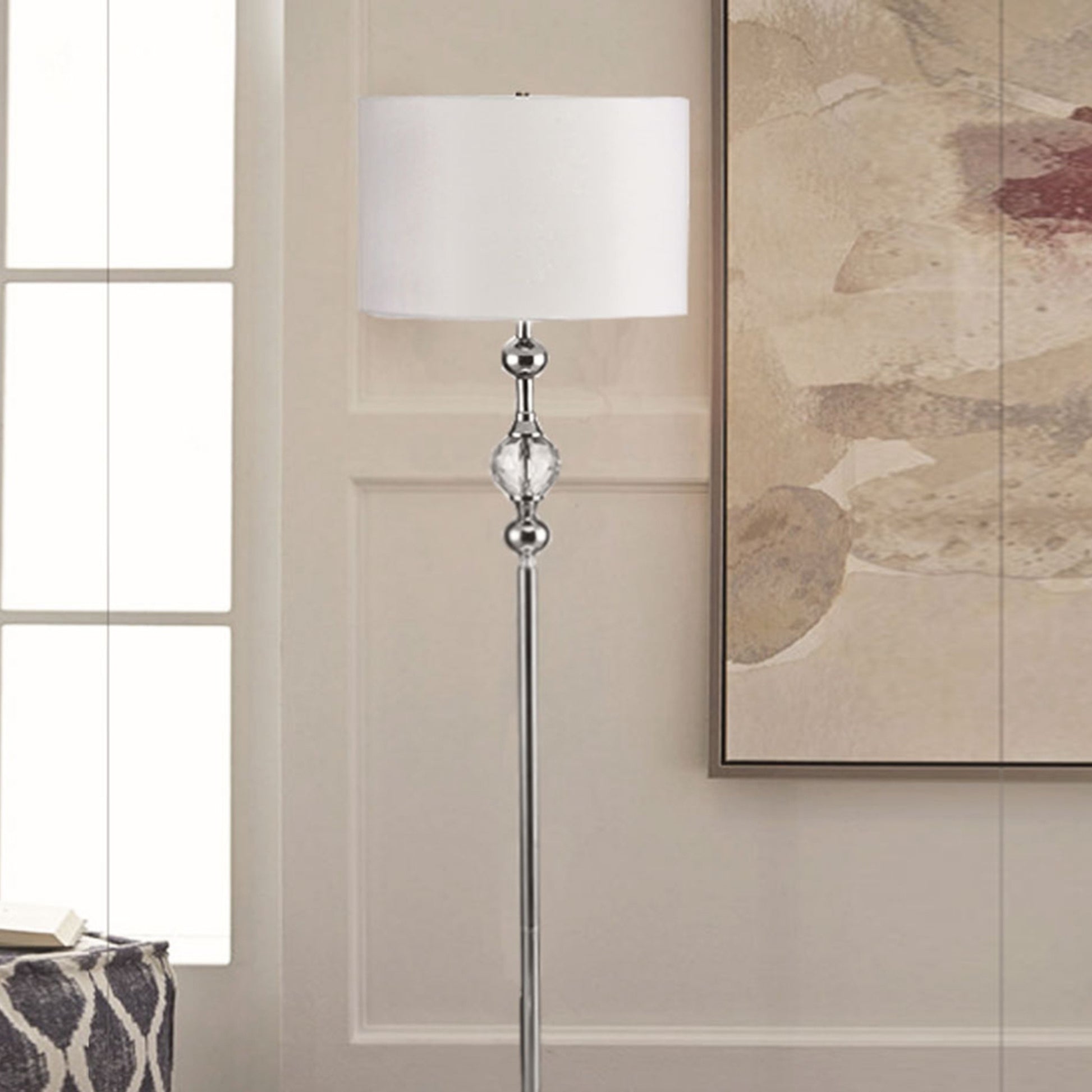 62.5" Tall Metal Floor Lamp" Leona" With Chrome Finish And Crystal Accents Multicolor Metal