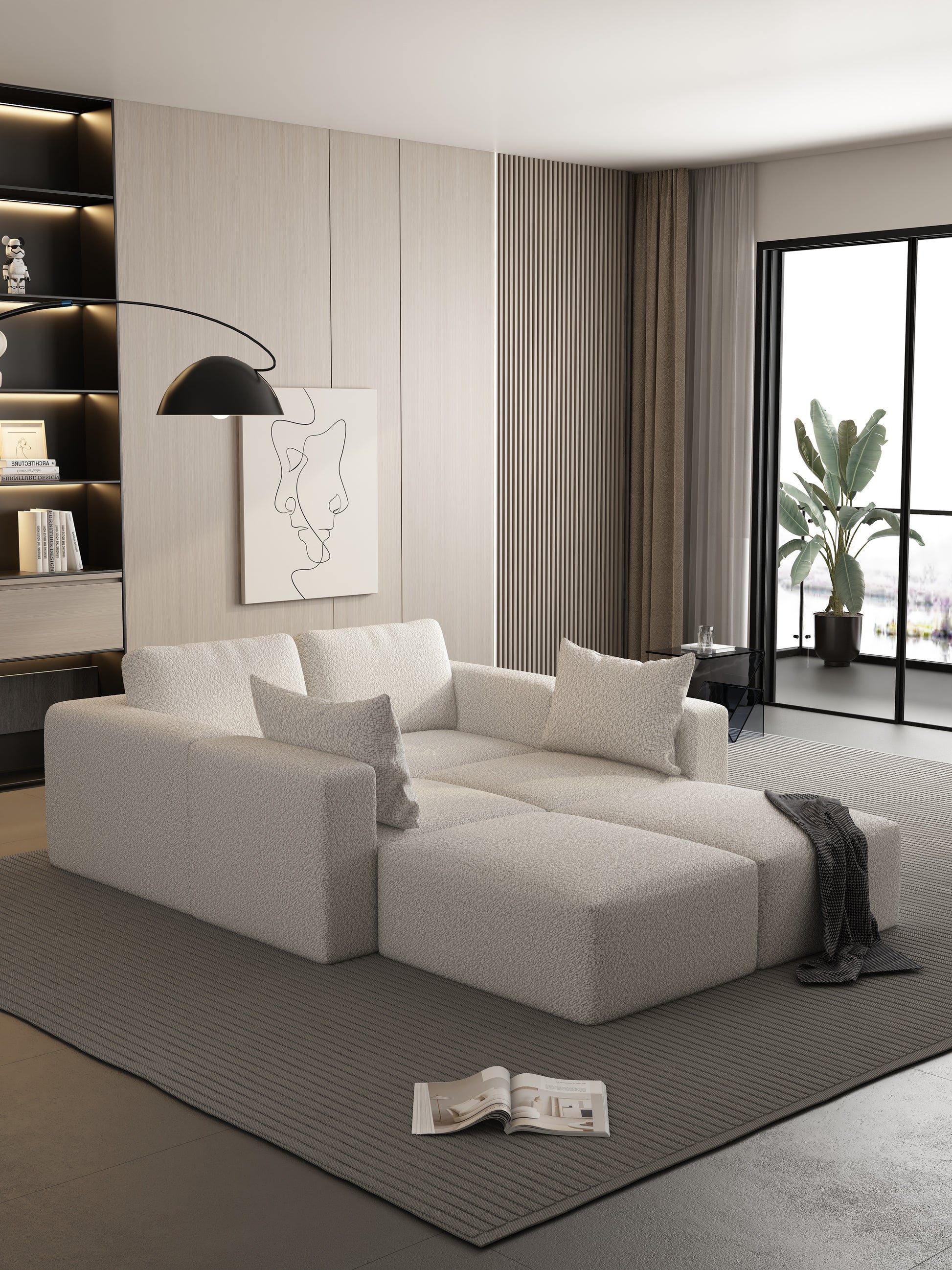 104.32*70.86 Modular Sectional Sofa Sleeper Couch, Sectional Sofa With Chaise And Ottoman, Convertible U Shaped Modular Sofa Set For Living Room, Bedroom. Memory Foam, White. Combo A B C D White Primary Living Space Soft Minimalist,Modern Memory Foam