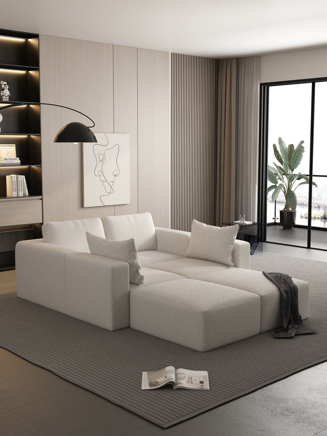 104.32*74.8 Modular Sectional Sofa Sleeper Couch, Sectional Sofa With Chaise And Ottoman, Convertible U Shaped Modular Sofa Set. Compressed Sponge, White. Combo 2A 2B 2D White Primary Living Space Soft Minimalist,Modern Foam Spring 6 Seat