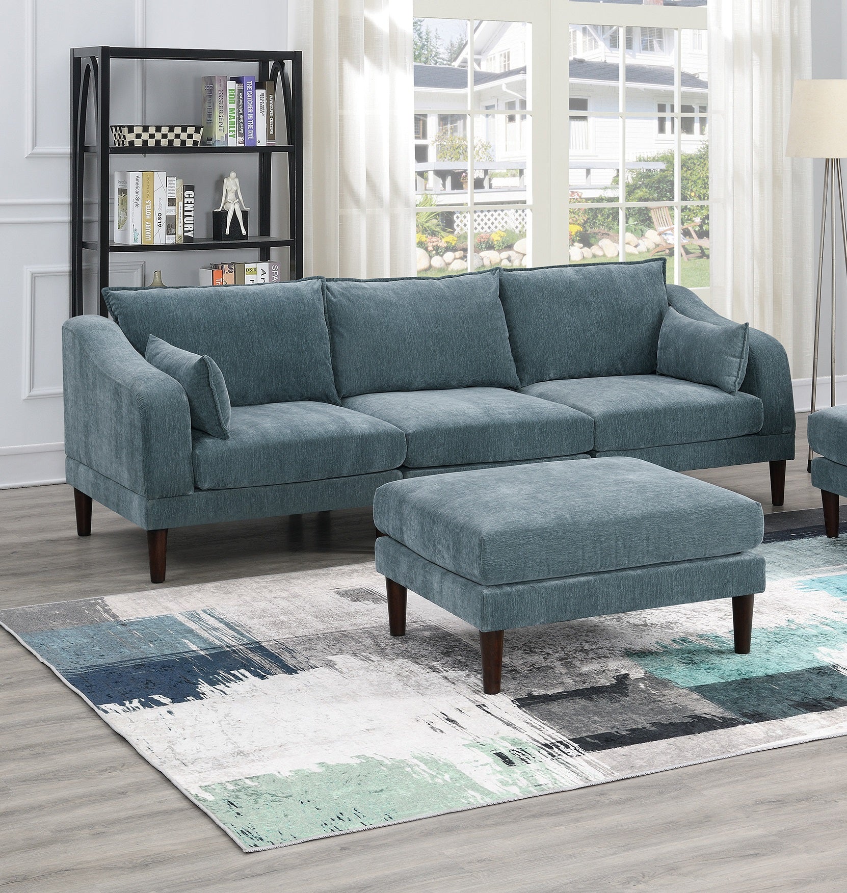 Beautiful 5Pcs Modular Sectional Set 2X One Arm Chairs 2X Armless Chair 1X Ottoman Living Room Furniture Mineral Color Morgan Fabric Grayish Primary Living Space Cushion Back