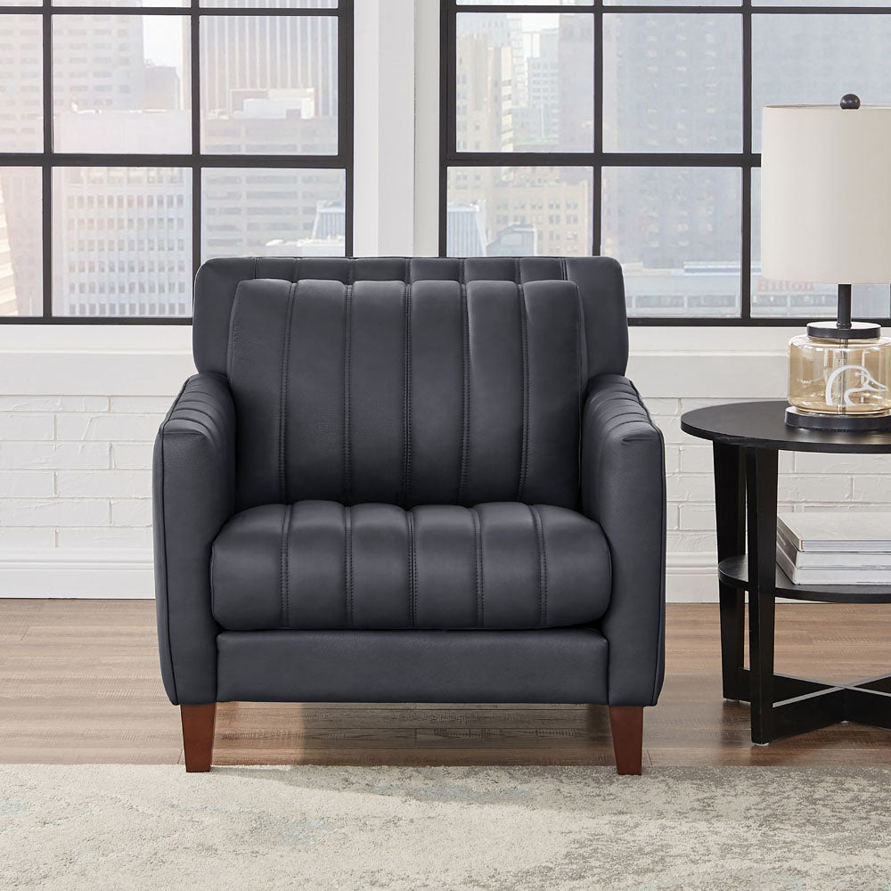 Ennis Leather Chair Gunmetal Down Filling Genuine Leather