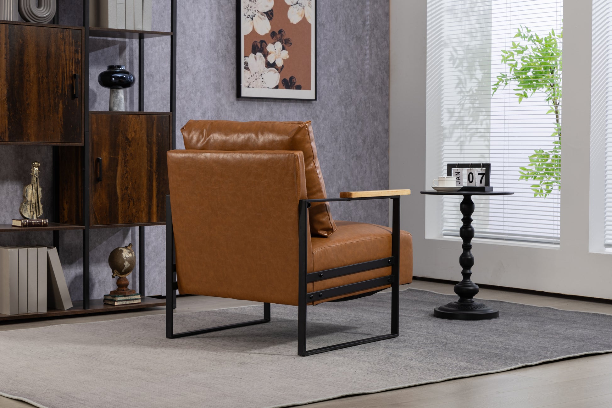 Leather Accent Chair Guest Chair For Living Room, Mid Century Armchair For Bedroom Brown Leather Brown Pu