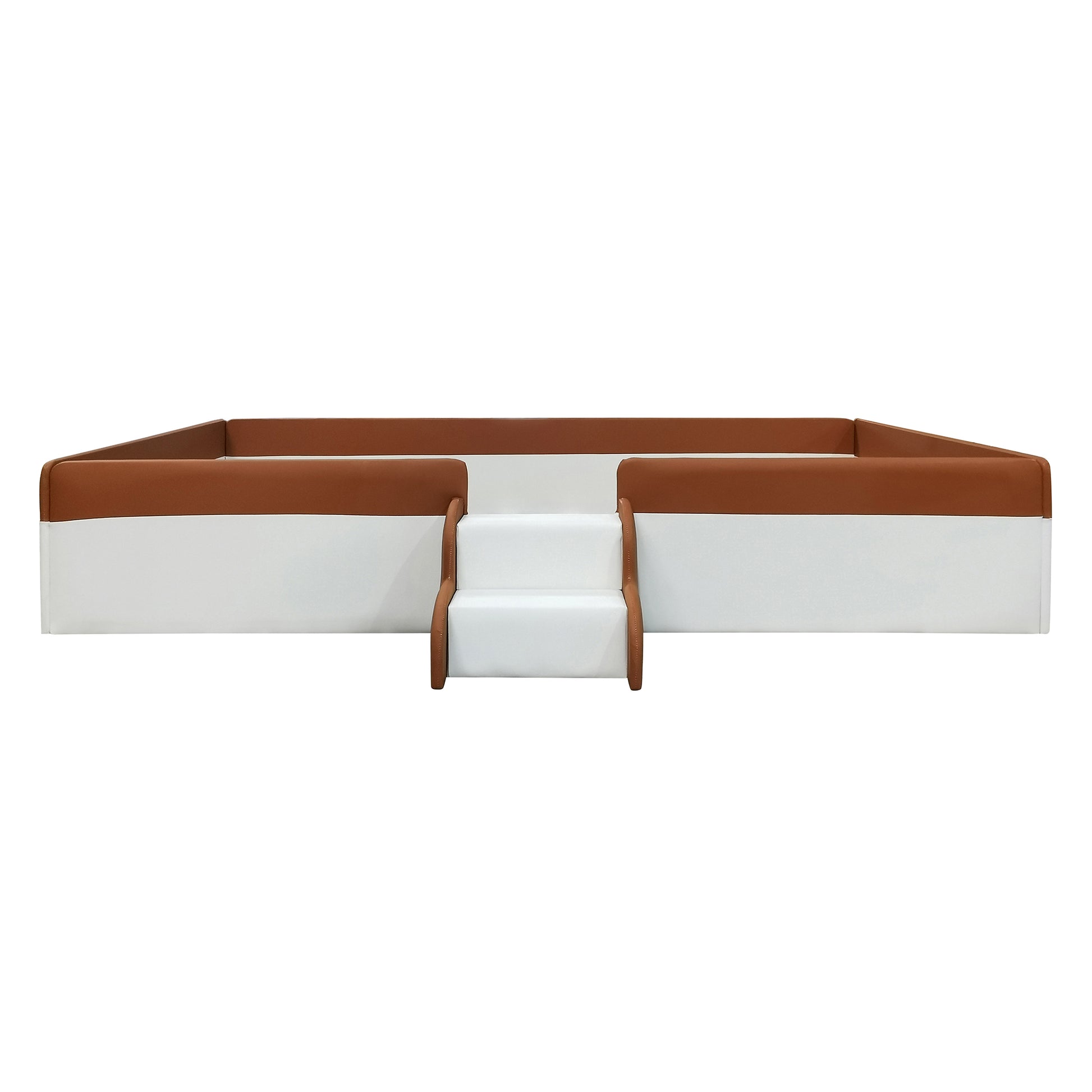 Twin Size Upholstered Daybed Frame With Fence And Stairs, Brown White Twin Brown White Mdf Lvl