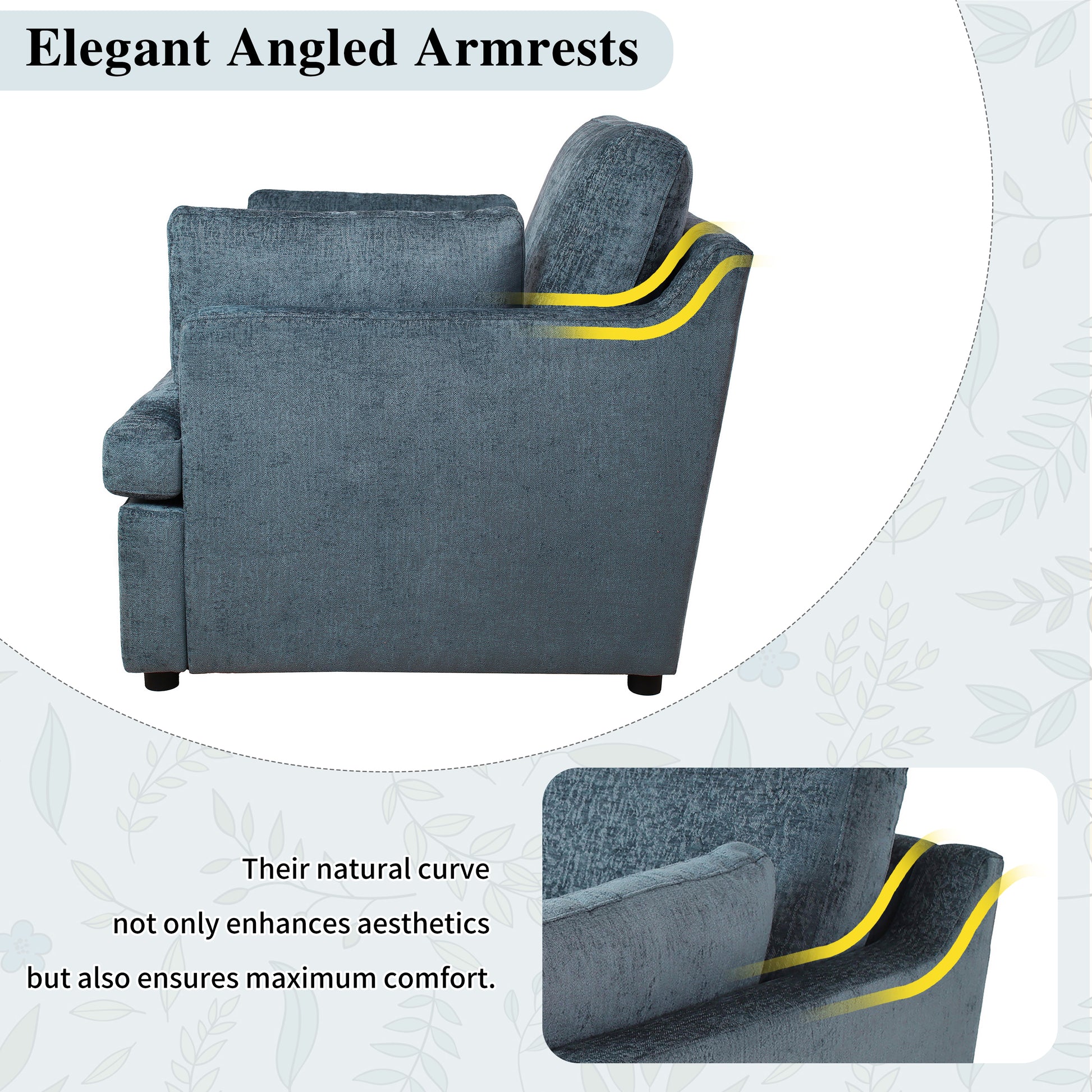 Oversized Accent Chair Comfortable Armrest Cushions, Versatile Neutral Style, Elegant Design, Durable Frame Blue Blue Polyester
