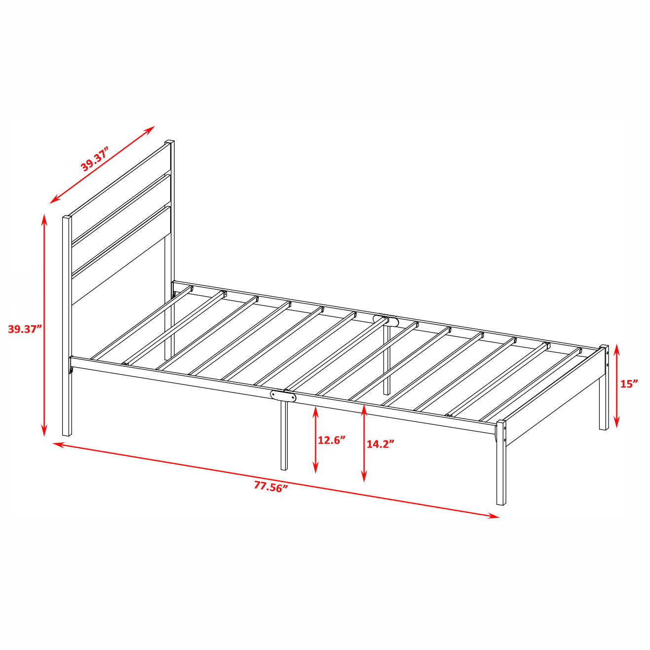 Twin Size Bed Frame With Wood Headboard, Metal Frame With Strong Slats, Noise Free,No Box Spring Needed Brown Twin Brown Metal & Wood