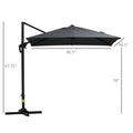 Outsunny 8Ft Cantilever Patio Umbrella, Square Outdoor Offset Umbrella With 360 Rotation, Aluminum Hanging Umbrella With 3 Position Tilt, Crank & Cross Base For Garden, Dark Gray Gray Aluminum