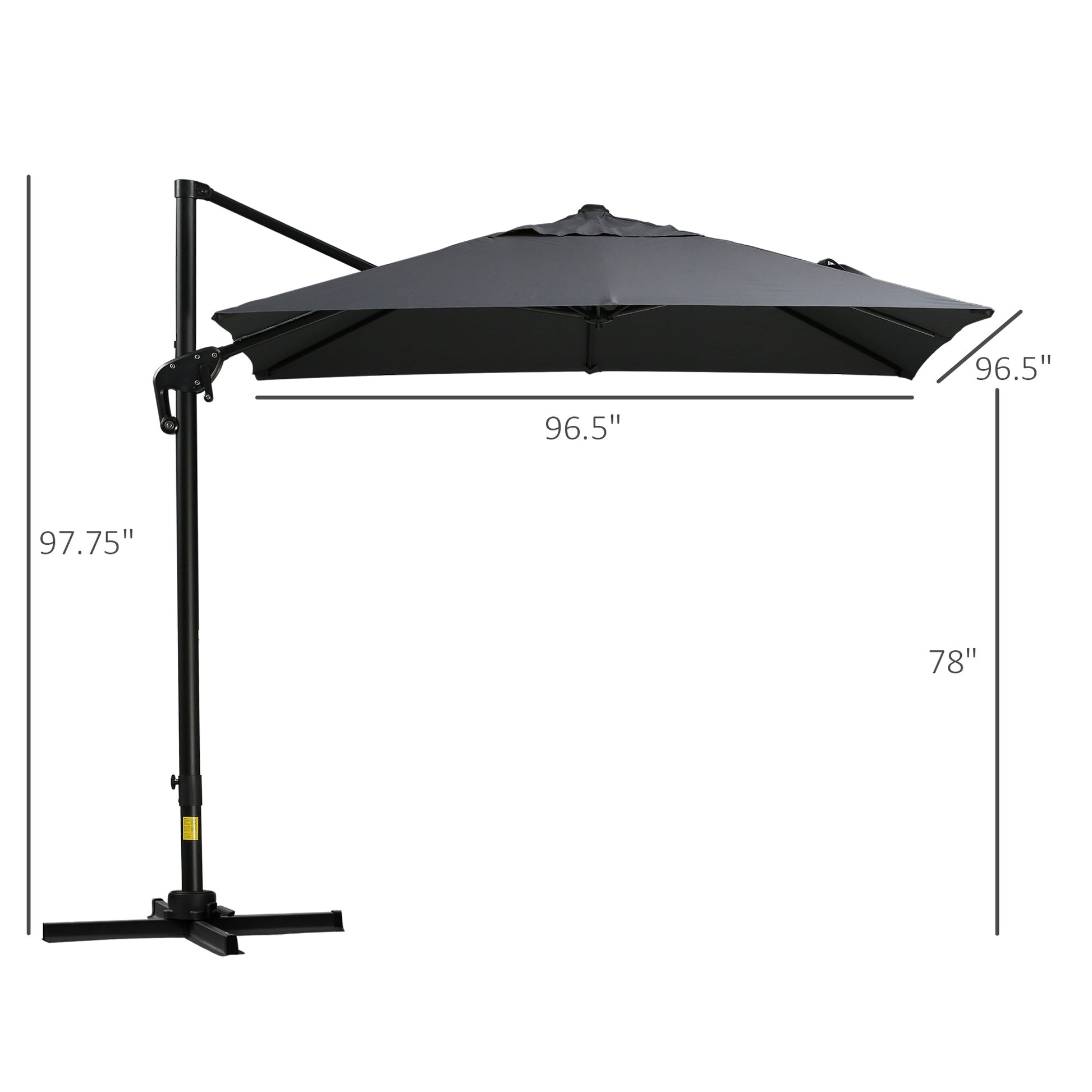 Outsunny 8Ft Cantilever Patio Umbrella, Square Outdoor Offset Umbrella With 360 Rotation, Aluminum Hanging Umbrella With 3 Position Tilt, Crank & Cross Base For Garden, Dark Gray Gray Aluminum