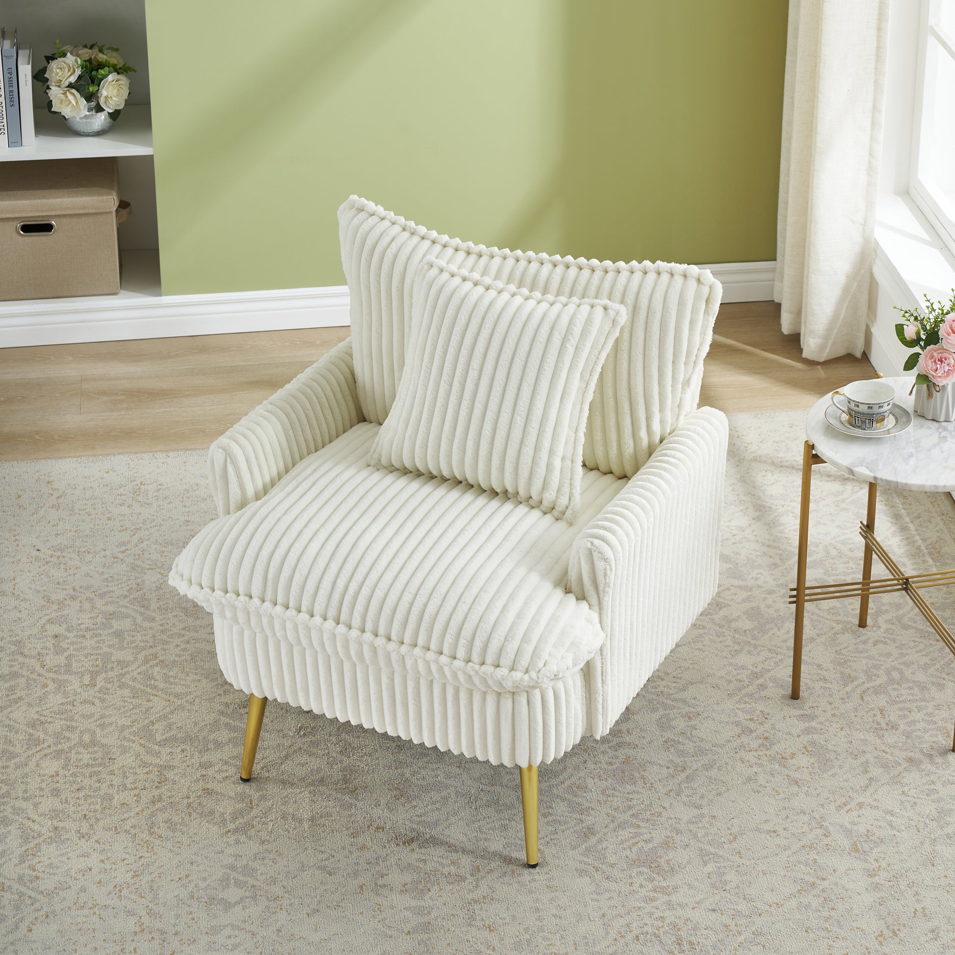 The 30 Inch Beige Corduroy Chair Comes With Metal Feet That Are Dust And Scratch Resistant And Comes With A Throw Pillow Off White Corduroy