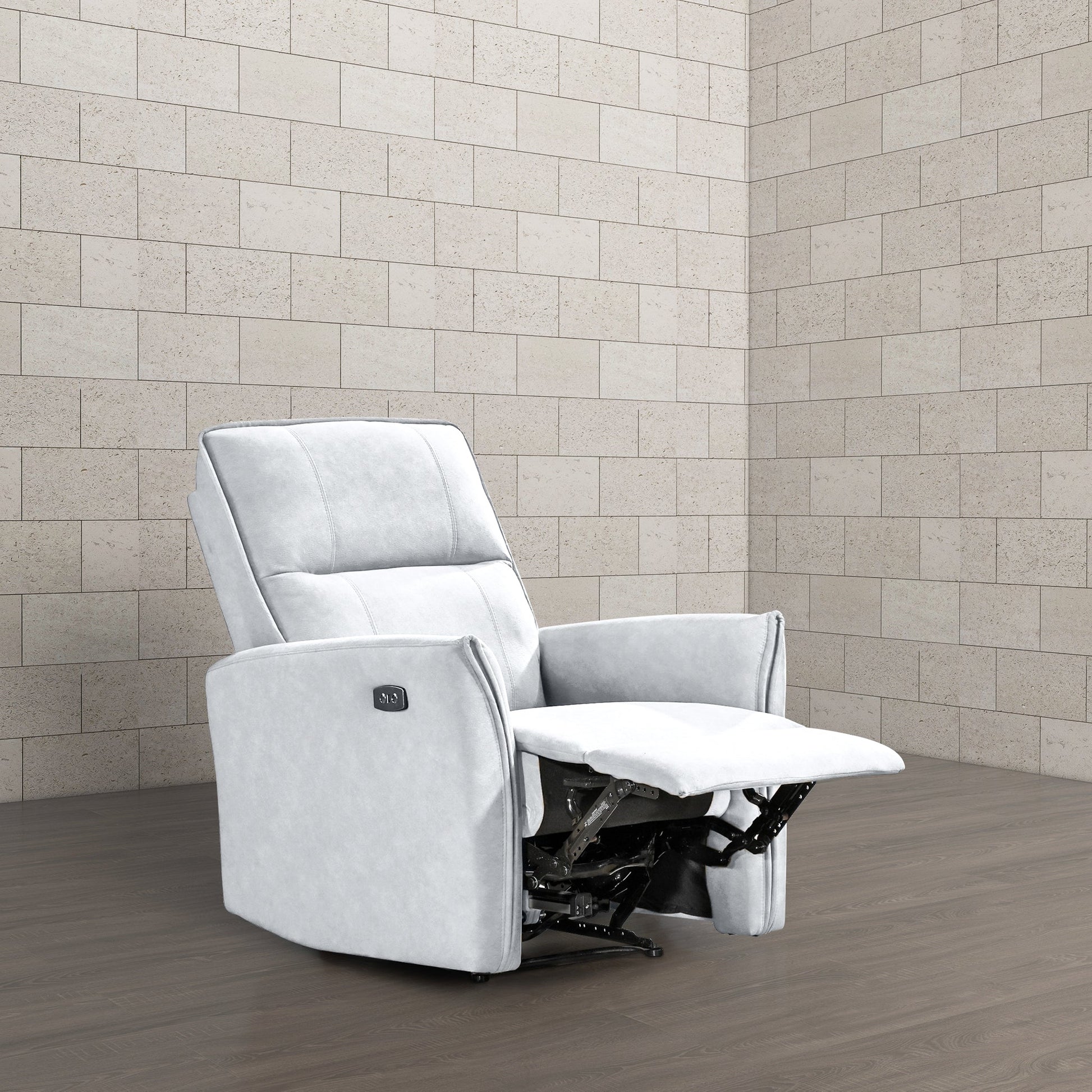 Asheville Grey Suede Recliner Chair Light Gray Suede Cushion Back Push Button Suede