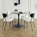 Modern Grey Simple Teddy Velvet Dining Chair Upholstered Chair Family Bedroom Stool Back Dressing, Black Round Table Set,Bentwood Covered With Ash Veneer Chair Back,Chair Black Metal Legs Set Of 5 Black Mdf
