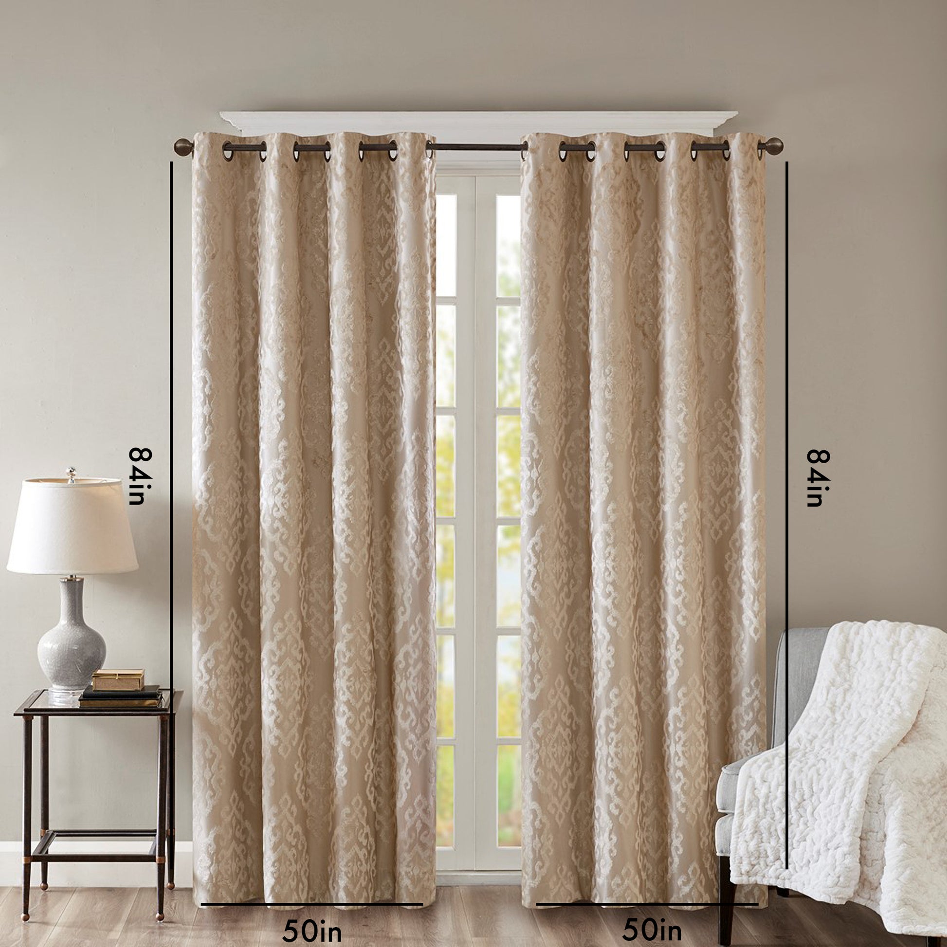 Knitted Jacquard Da Total Blackout Grommet Top Curtain Panel Pair 2 Pcs Window Panels Champagne Polyester