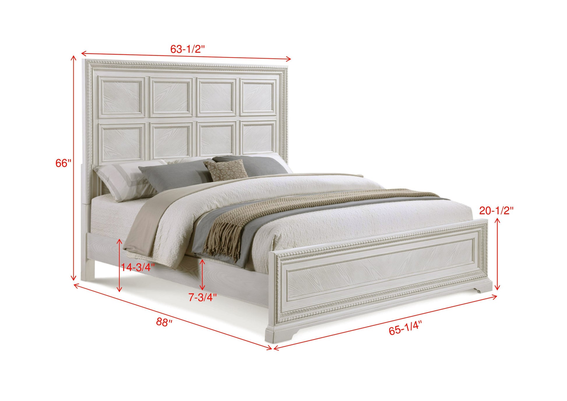 Transitional 1Pc Queen Panel Bed Modern Aesthetics White Cream Solid Wood Wooden Bedroom Furniture Box Spring Required Queen Cream White Wood Transitional Panel Wood Fabric