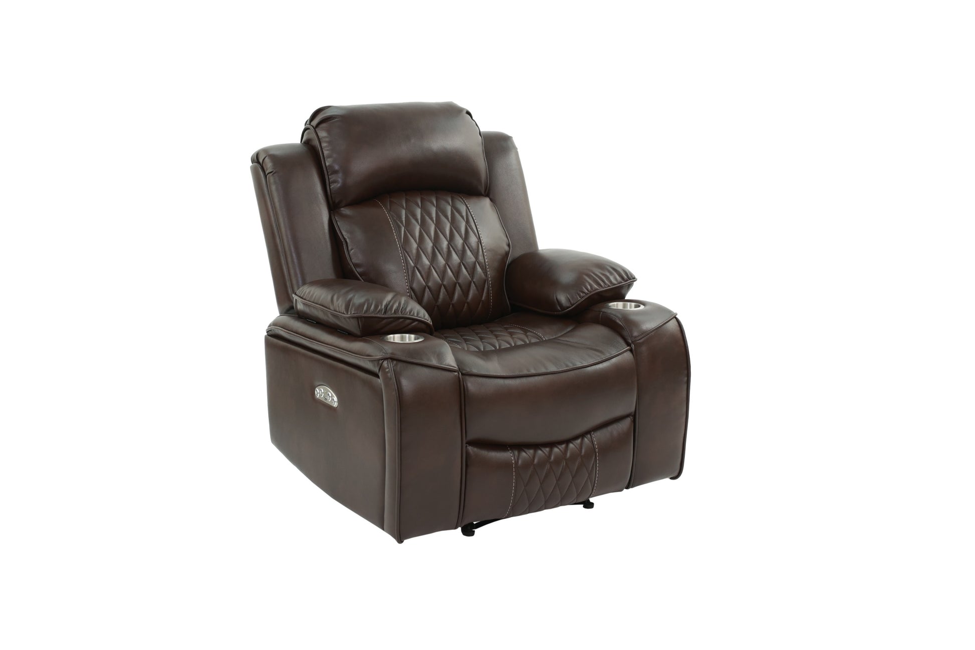 Power Motion Recliner Chair 1Pc Chair Contemporary Brown Color Gelstorage Arms W Cup Holder Living Room Furniture Brown Faux Leather Power Push Button Primary Living Space Cushion Back Contemporary,Modern Pillow Top Arms Metal & Wood