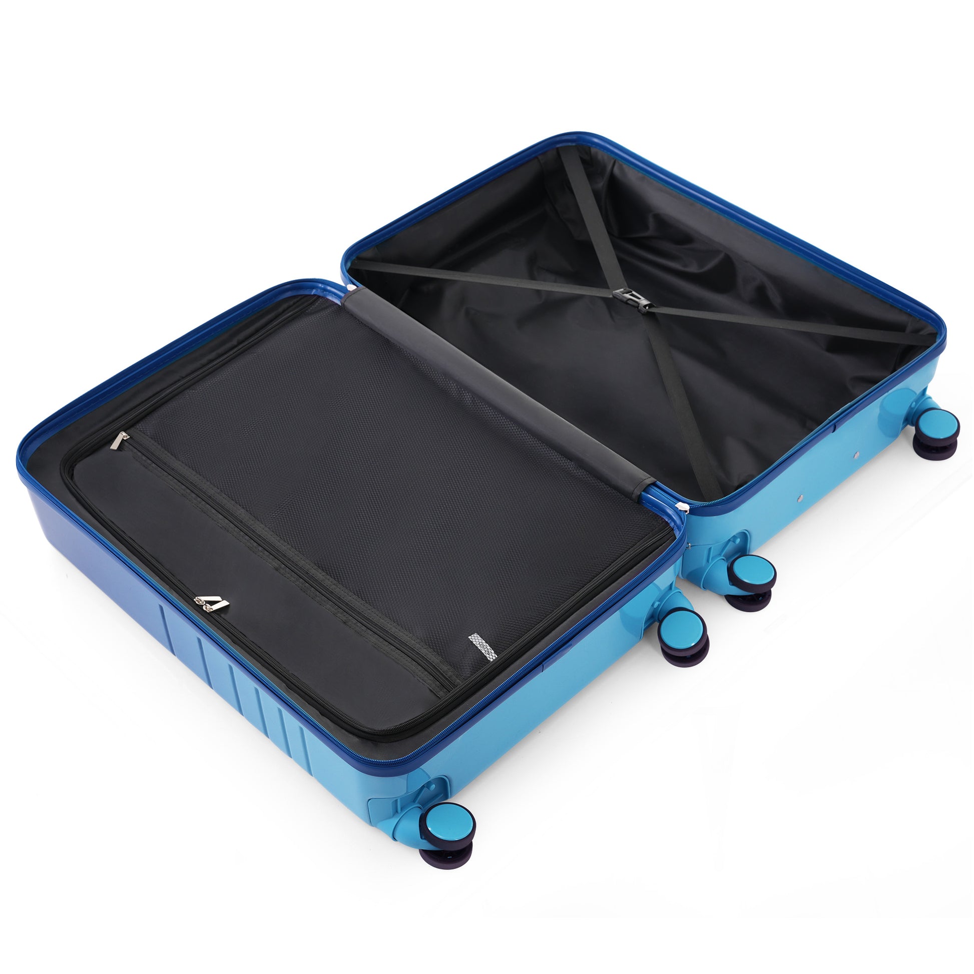 Luggage Set Of 3, 20, 24, 28Inch With Usb Port, 20, 24Inch With Front Opening Design Airline Certified Carry On Luggage With Cup Holder, Abs Pc Hard Shell Luggage With Spinner Wheels, Blue Blue Abs