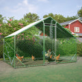 10 Ft. X 6.6 Ft. Large Metal Walk In Chicken Coop Galvanized Poultry Cage With Roosting Bar Farm Hen House Silver Metal