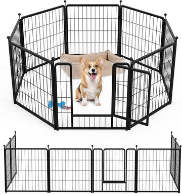 24 Inch 8 Panles, Ideal Dog Fence For Puppy Small Dogs Indoor & Outdoor Bliss, Perfect Dog Pen For Camping, Yard, Rv, Garden Fence, Black Black Metal
