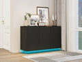 Led Carved Line 3 Door Storage Cabinet,Sideboard Buffet Cabinet With Adjustable Shelf,Large Storage Accent Cabinet For Living Room,Dining Room 5 Or More Shelves Black Primary Living Space Adjustable Shelves Luxury,Modern Particle Board Mdf