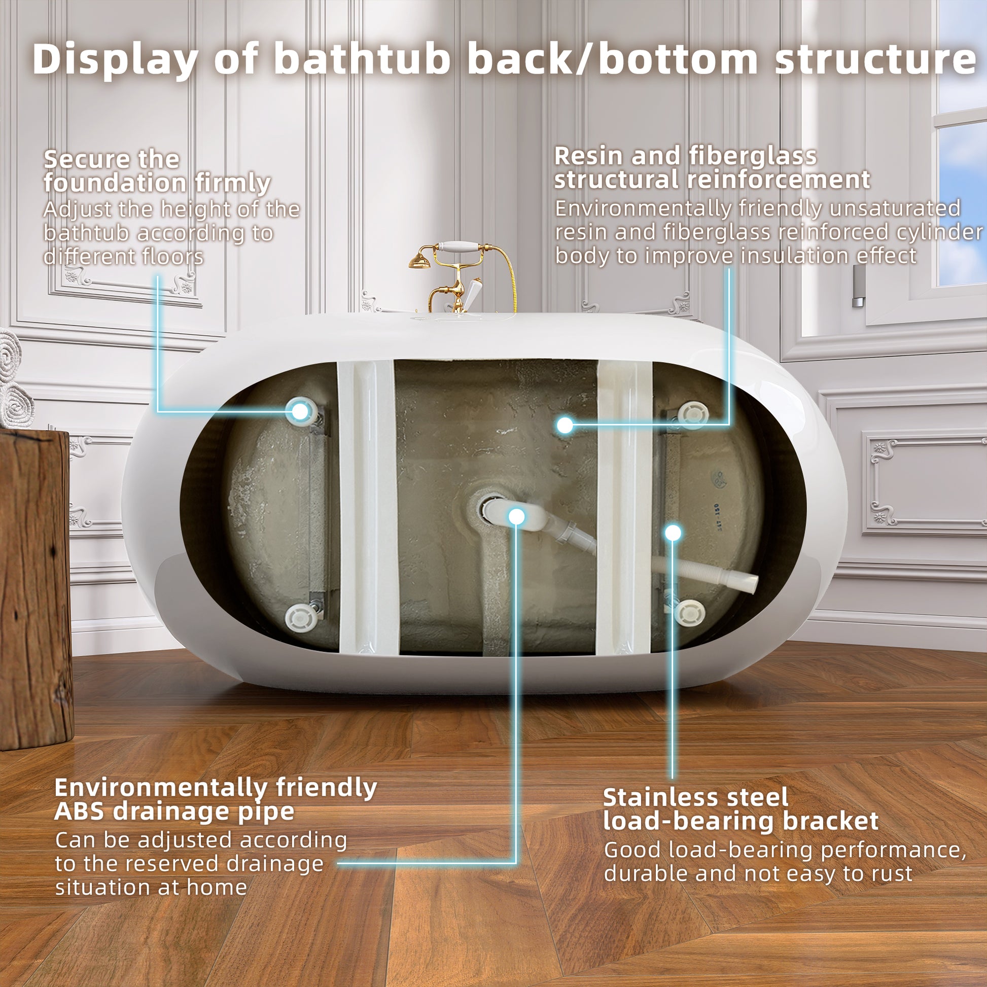 51 Inch Acrylic Freestanding Bathtub Contemporary Soaking White Tub With Overflow And Pop Up Drain Glossy White Gloss White Oval Bathroom Freestanding Tubs Polished Less Than 59 In Contemporary,Modern Soaking Center Fiberglass Acrylic