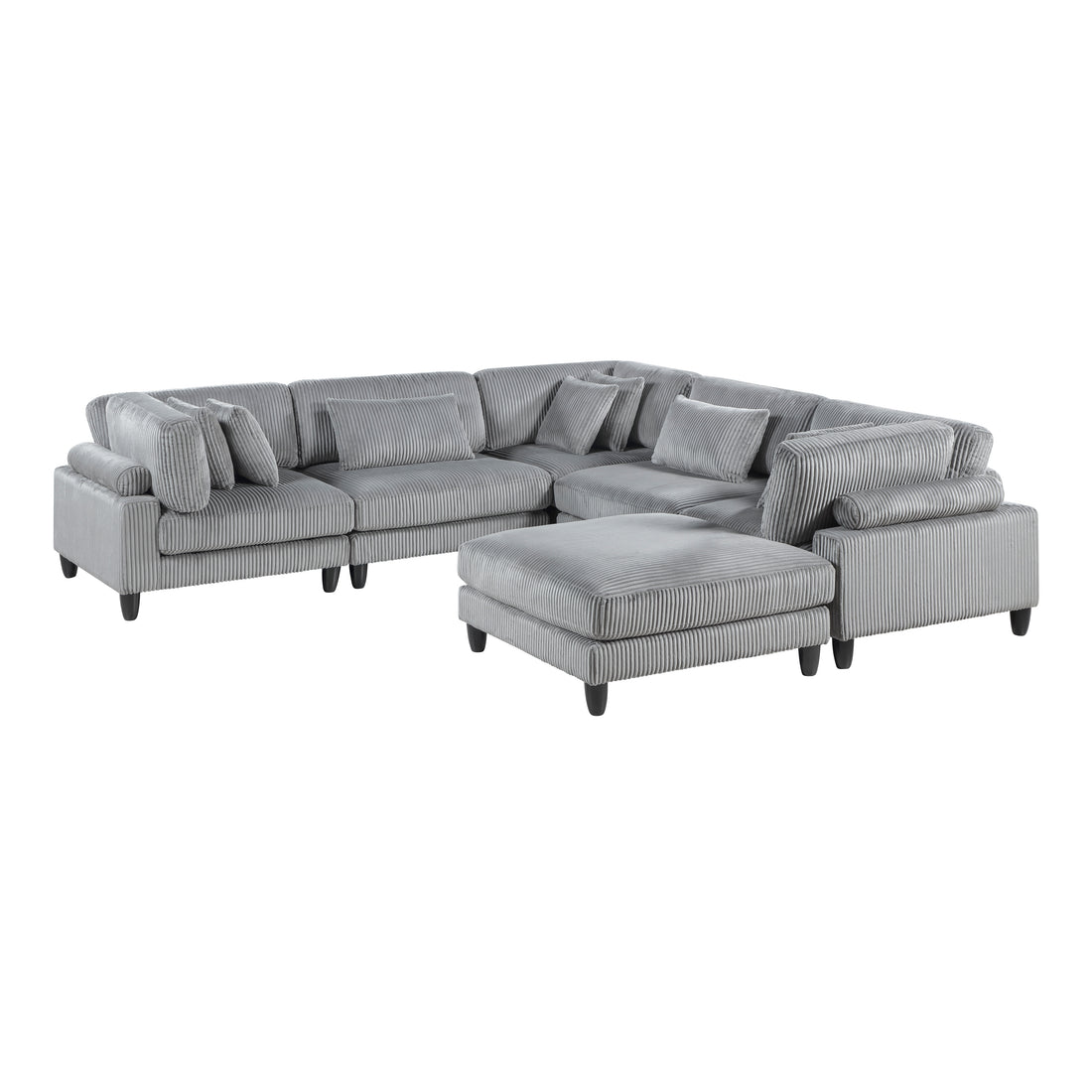 6Pc Modular Sectional Set Gray Corduroy Upholstery 2X Armless Chairs 3X Corner Seats 1X Ottoman Pillows Living Room Furniture Gray Corduroy Wood Primary Living Space Contemporary,Modern Modular