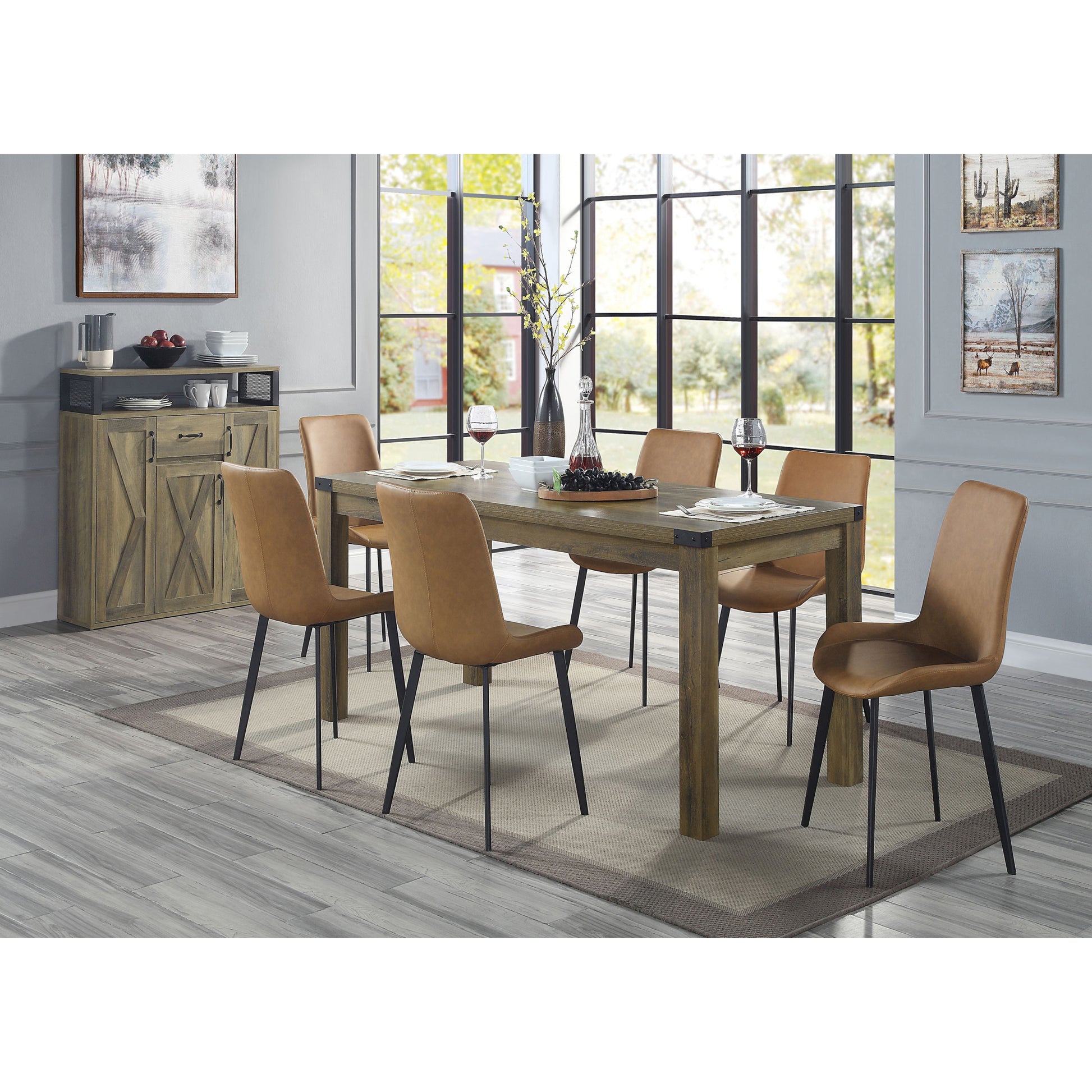 Rustic Oak Server With 3 Doors Rustic Dining Room Rustic Oak Drawers Included Wood Metal