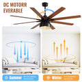 52 Inch Ceiling Fan With 6 Speed Wind 8 Dual Colors Blades Remote Control Reversible Dc Motor With Light Black Plywood