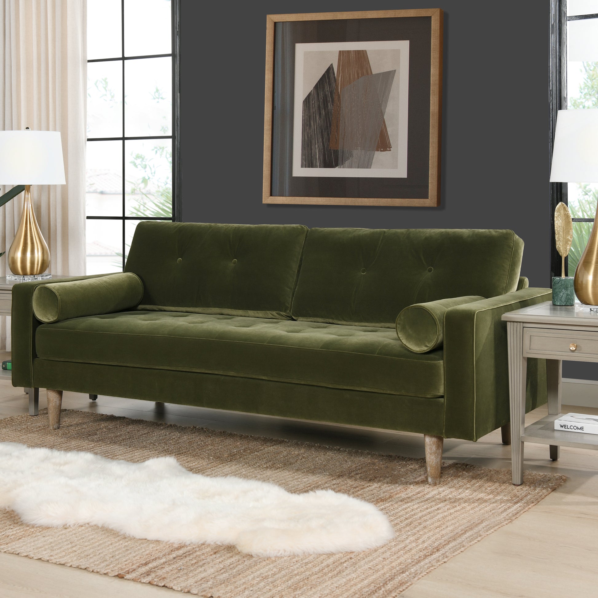 Nicholas 83.5" Mid Century Modern Sofa, Olive Green Performance Velvet Olive Green Foam Velvet 3 Seat