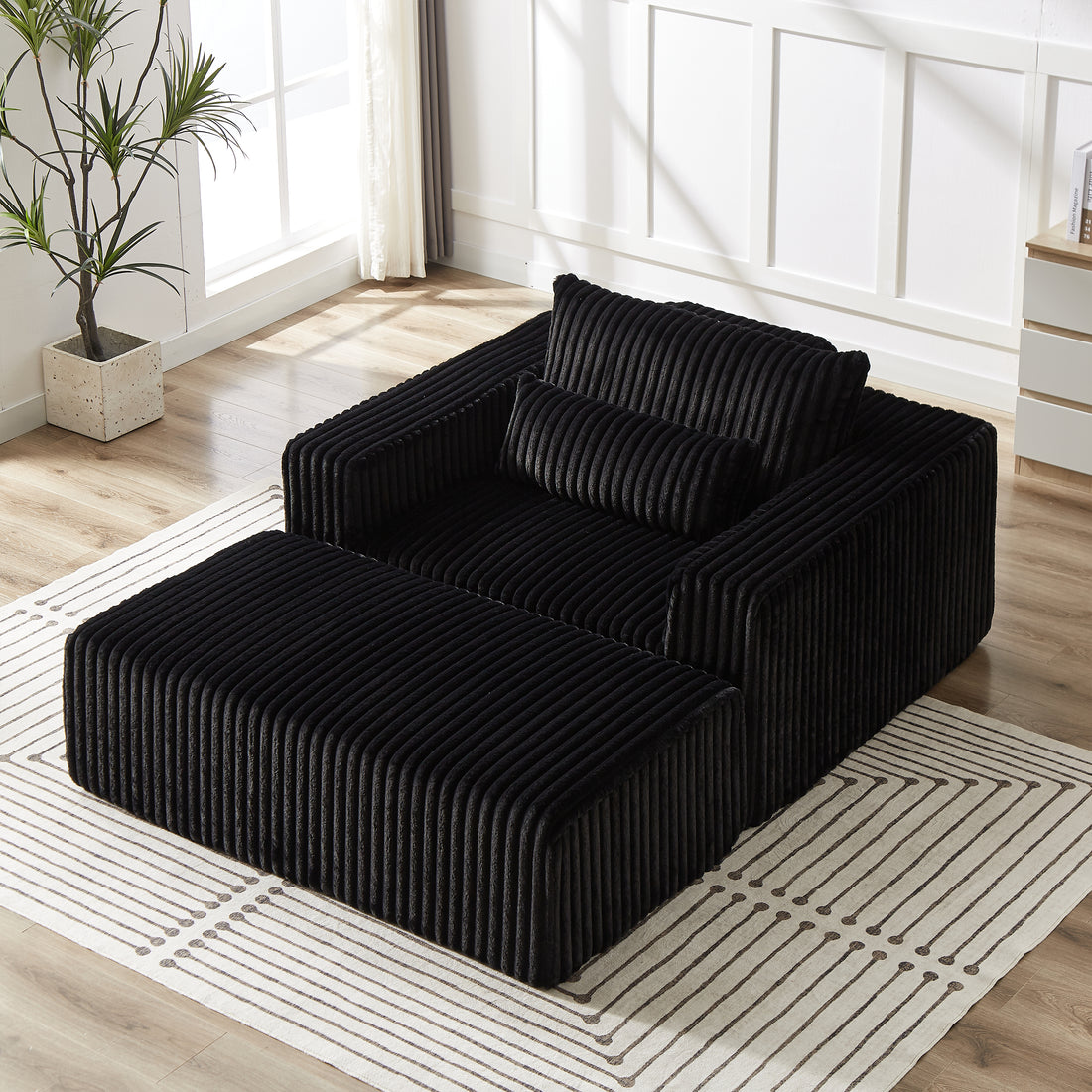 75 Inch Corduroy Sponge Sofa Lounge Chair With Removable Footrest,No Assembly Required,Fluffy Modern Sleeper Chair For Indoor Living Room Bedroom Black Foam Corduroy 1 Seat