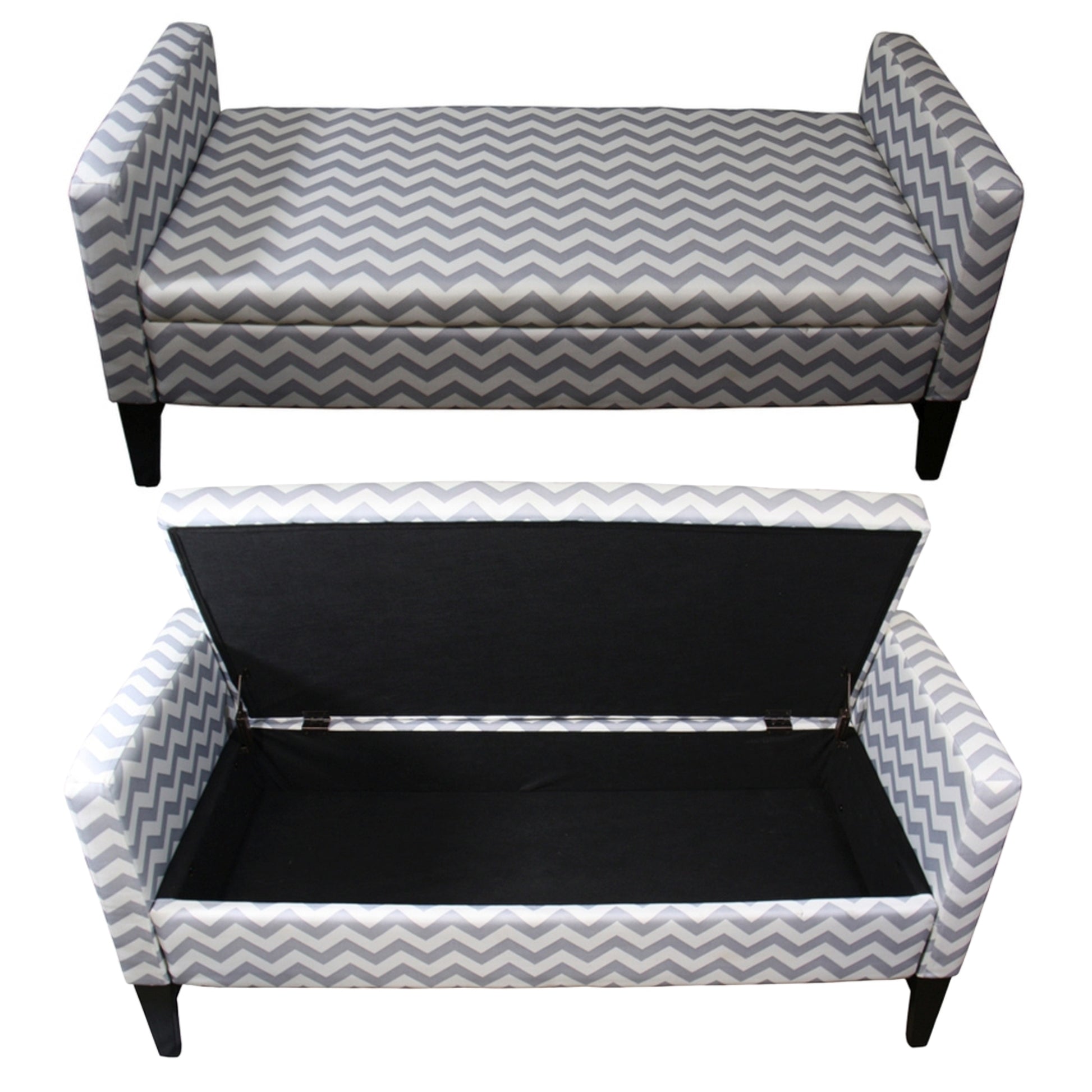 24" Tall Geometric Storage Bench, Neutral Grey Blue Grey Wood