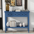 Entryway Table With 2 Drawers, Rustic Console Table With Open Shelf And Rubber Wood Legs For Entryways, Living Rooms, And Hallways Navy Navy Mdf,Rubber Wood