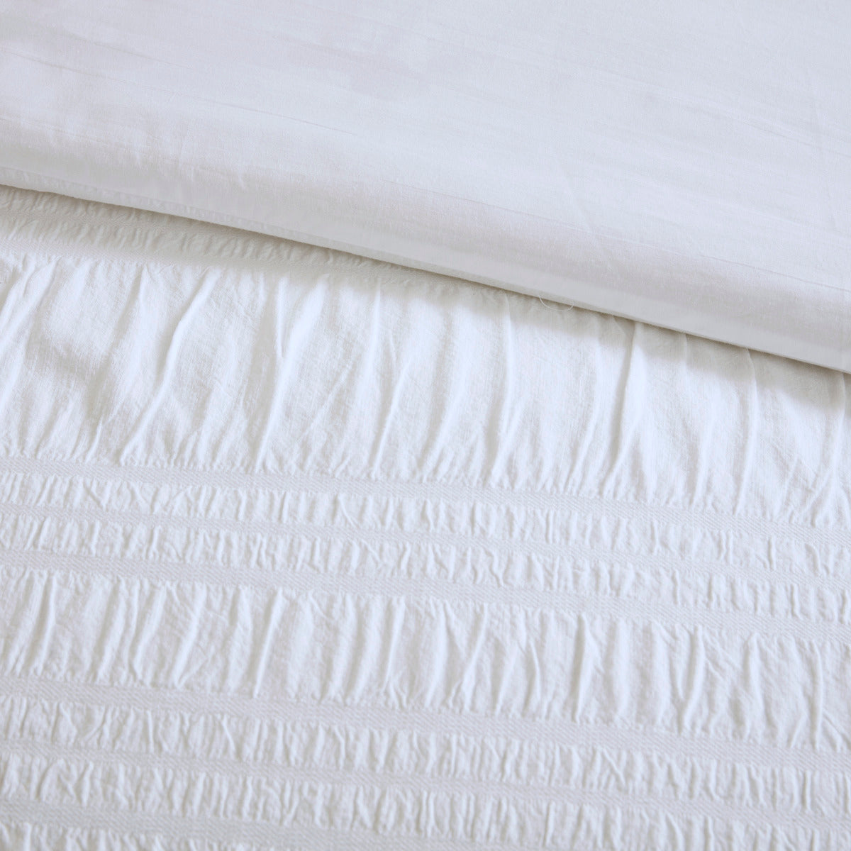 4 Piece Cotton Seersucker Duvet Cover Set King White Cotton