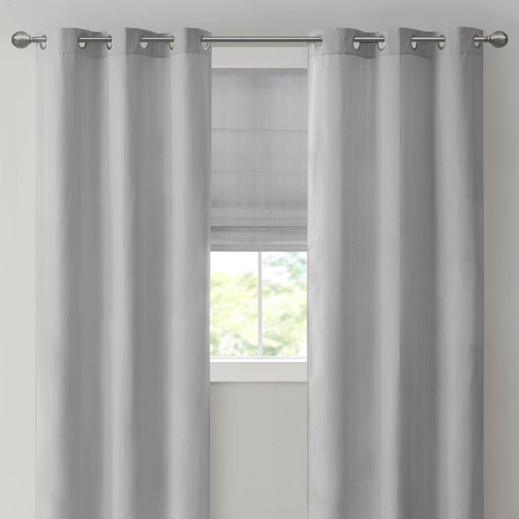 Basketweave Room Darkening Curtain Panel Pair 2 Pcs Window Panels Grey Polyester