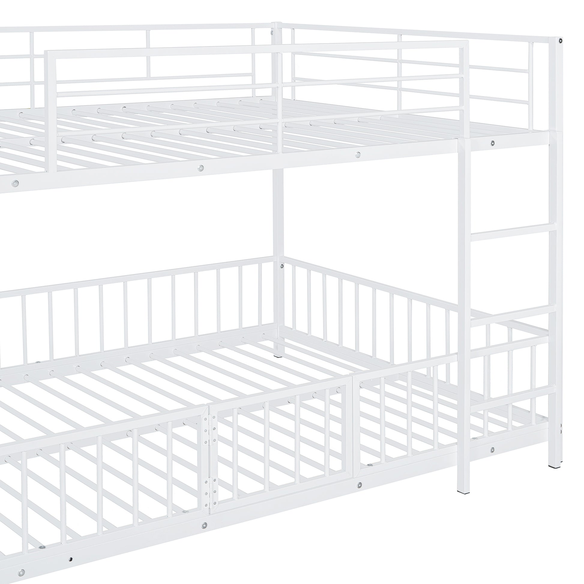 Full Over Full Size Metal Bunk Bed With Slide And Guardrails, White Full White Metal