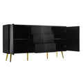 Modern Sideboard With Geometric Line Design, Conical Metal Legs, And Central Drawers For Stylish Storage, Suitable For Study, Entryway And Living Room Black Primary Living Space American Design Mdf