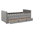 Twin Size Upholstered Daybed With Twin Size Trundle And Drawers, Velvet, Gray Box Spring Not Required Twin Gray Velvet