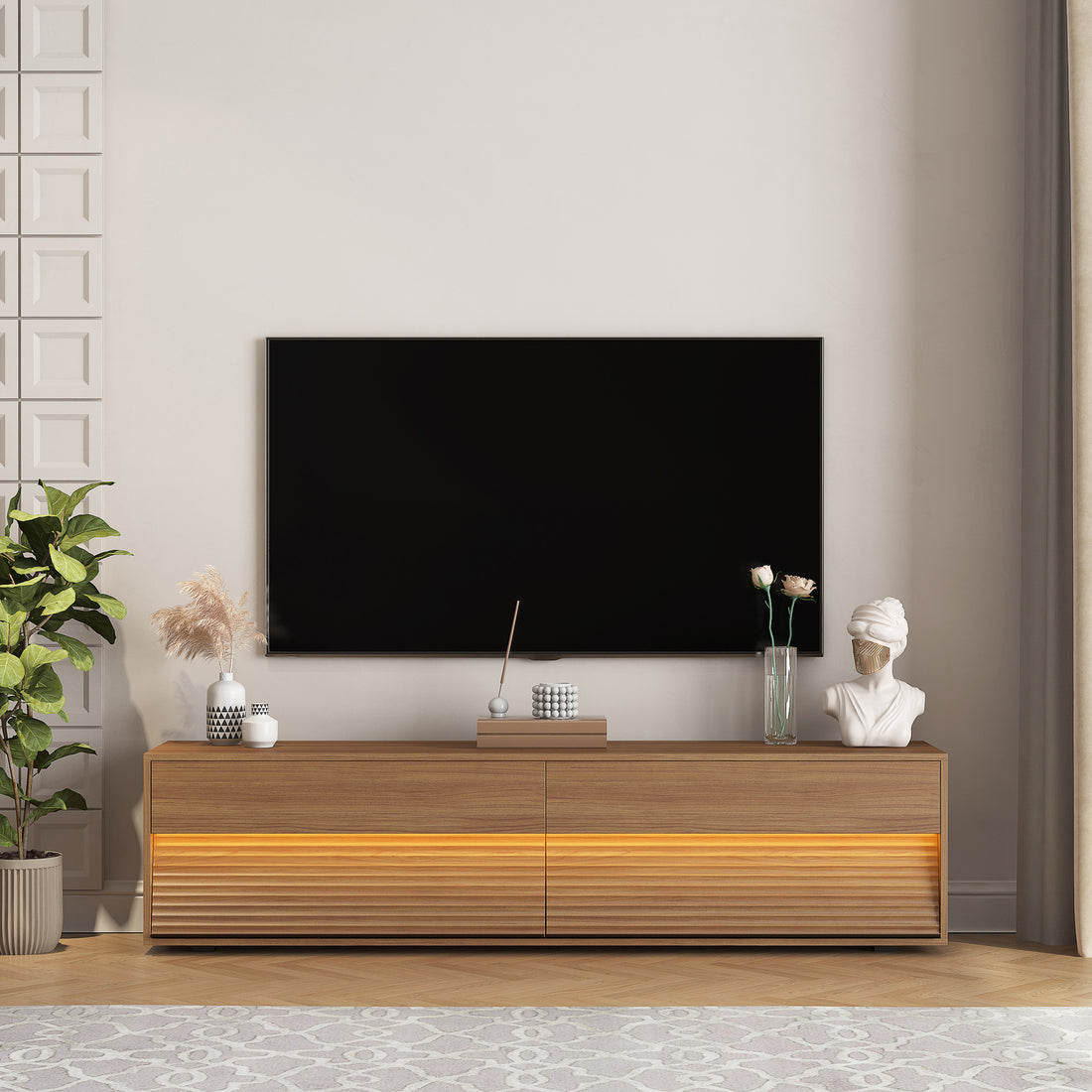 Floating Tv Stand Wall Mounted With 16 Color Leds,68" Modern Tv Stand, Floating Tv Cabinet Entertainment Center For 55 60 65 Inch Tv,Wood Wood 60 69 Inches Mdf