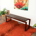 Christina Tan Leather Bench Cognac,Dark Brown,Tan Brown Genuine Leather Mid Century Modern Genuine Leather,Solid Wood