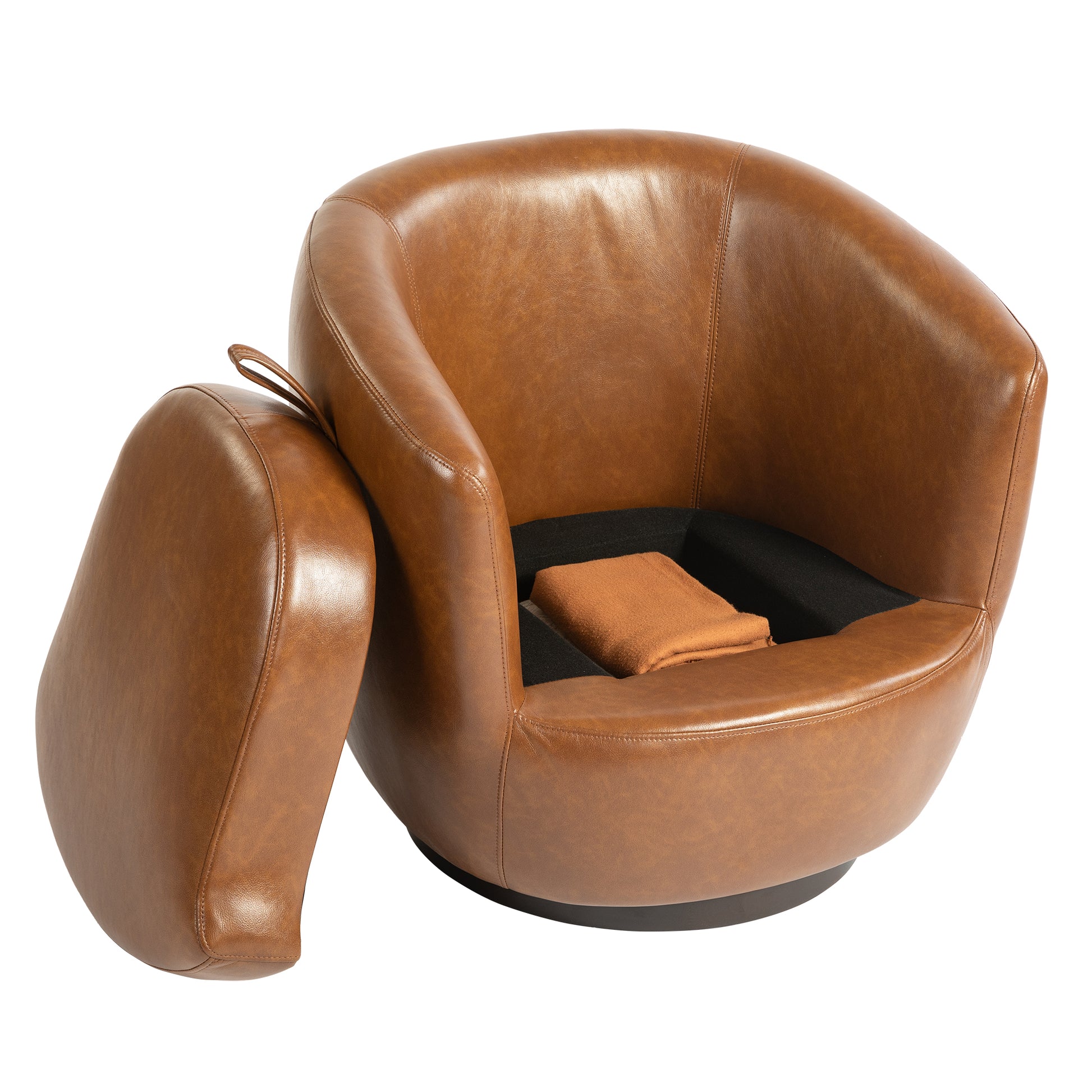 Upholstered Swivel Barrel Armchair With Storage Modern Living Room Side Chair For Bedroom Office Reading Spaces Pu Light Brown Light Brown Upholstered