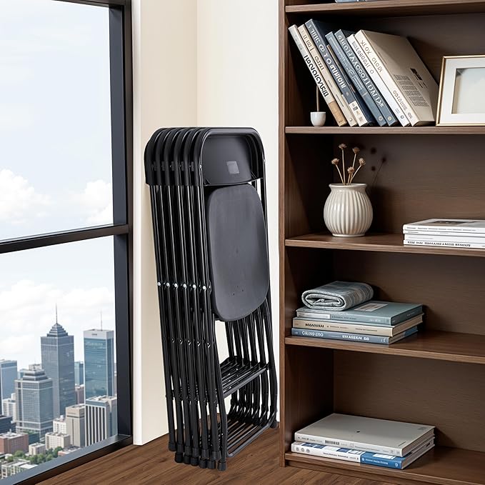 10 Pcs Folding Chair Plastic, Foldable Stackable Portable Seat With Metal Frame 330Lb Capacity, Outdoor Indoor Commercial For Party, Wedding, Event, Office, Patio, Picnic, Kitchen, Black Black