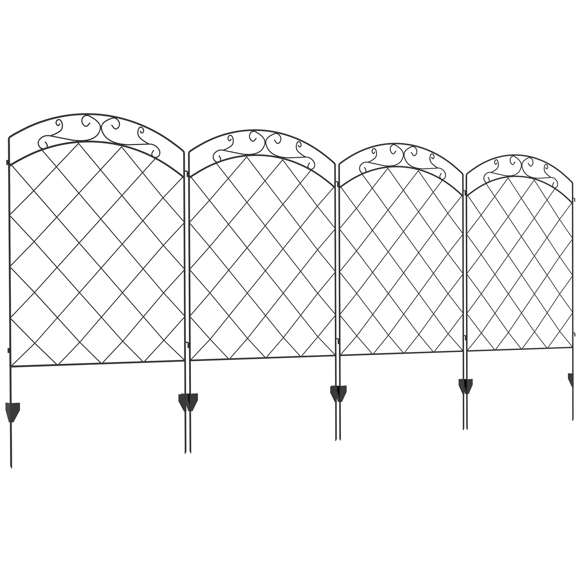 Outsunny Garden Fence, 4 Pack Steel Fence Panels, 11.4' L X 43" H, Rust Resistant Animal Barrier Decorative Border Flower Edging For Yard, Landscape, Patio, Outdoor Decor, Arched Vines Black Steel