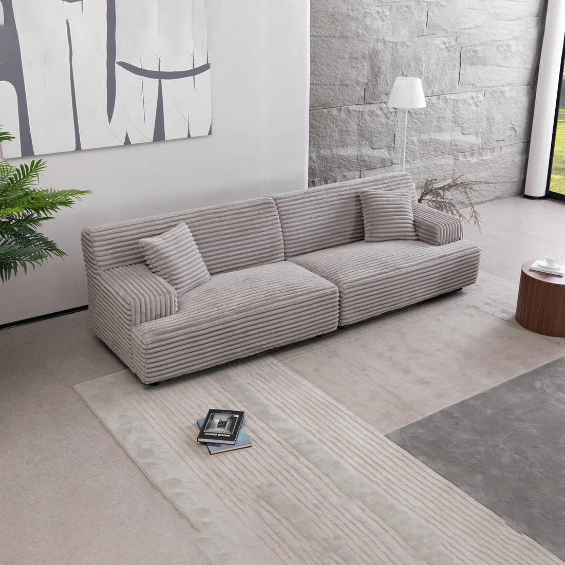 2291 G Modern Sofa, Comfortable Cloud Sofa Soft Plush Corduroy Interior With Square Armrests, Living Room, Bedroom,Grey Sofa Gray Corduroy 3 Seat