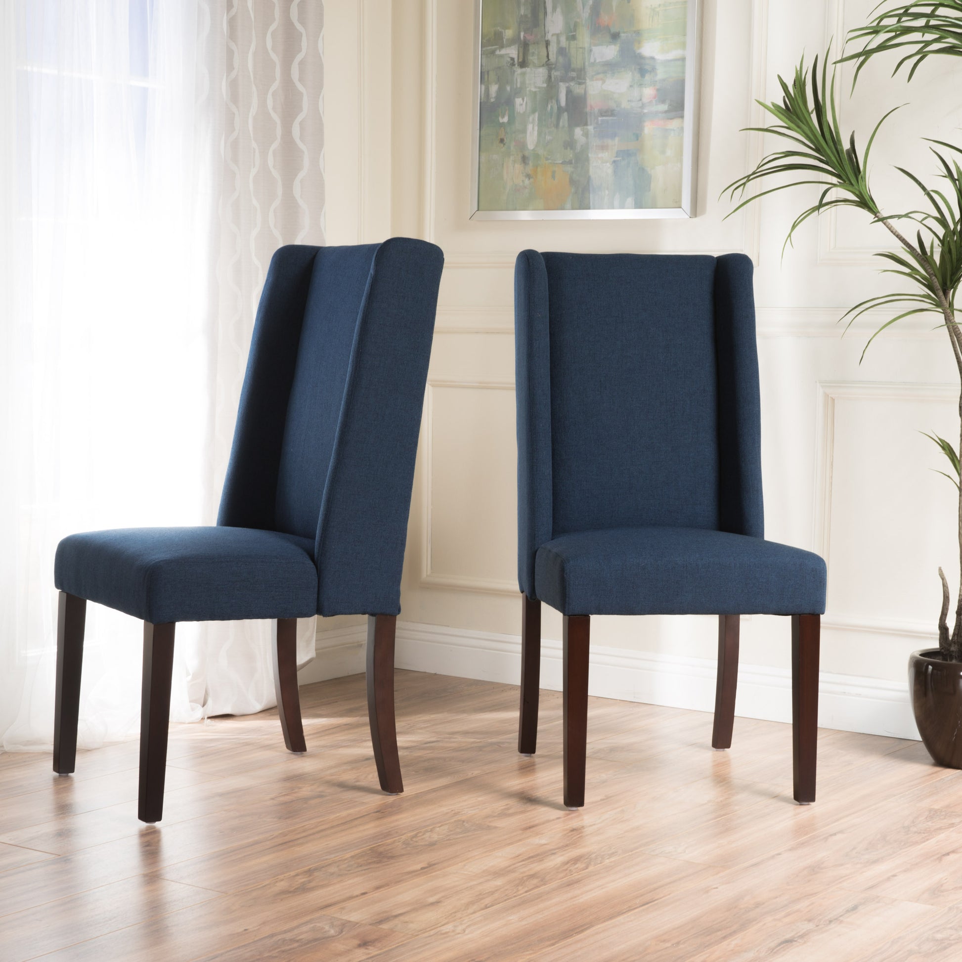 Dining Chair Set Of 2 Navy Blue Fabric