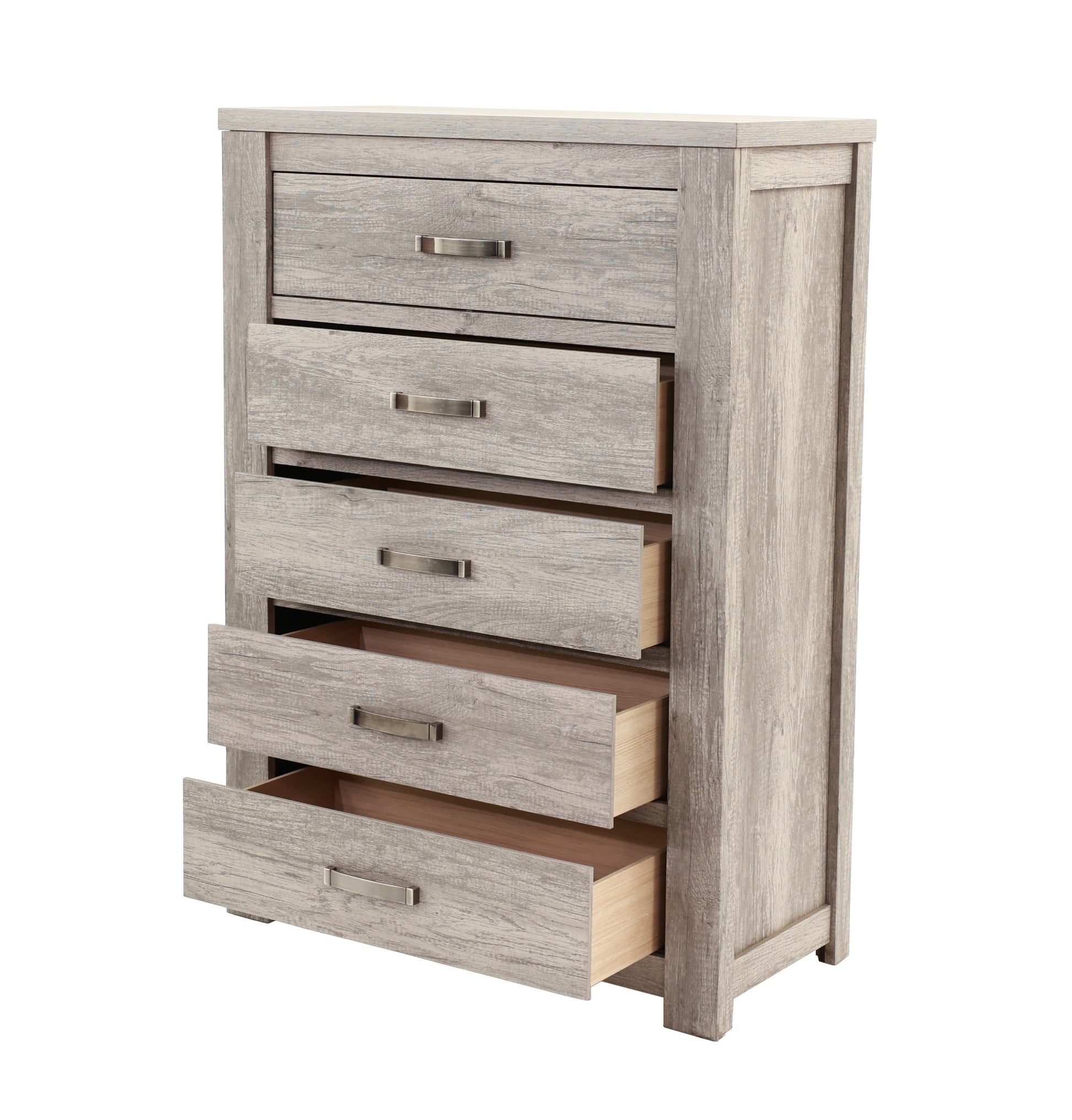 Bedroom Furniture Rustic Light Grey Simple 1Pc Chest Of Drawers 5 Drawers Storage Cabinet Solidwood Light Grey Bedroom Modern,Transitional Pine Particle Board Mdf,Solid Wood